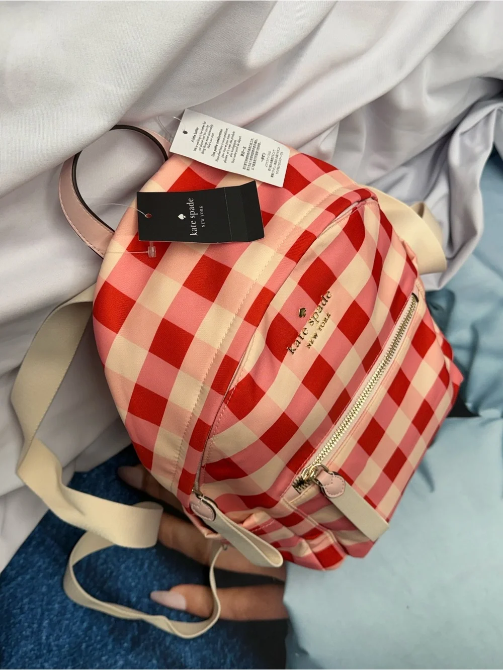(new+tag) Kate Spade Chelsea Medium Backpack Pink Multi Gingham